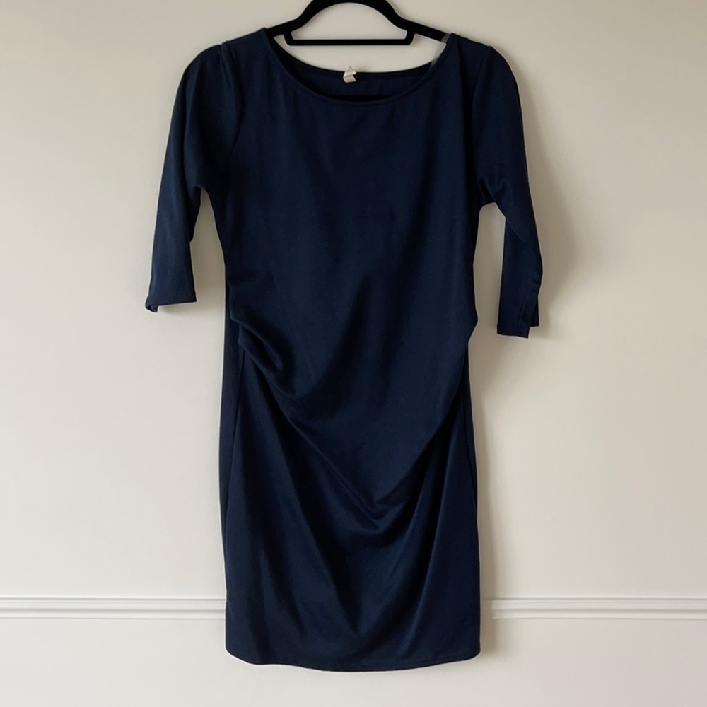 Navy blue maternity dress with 3/4 sleeves by pink blush. size M